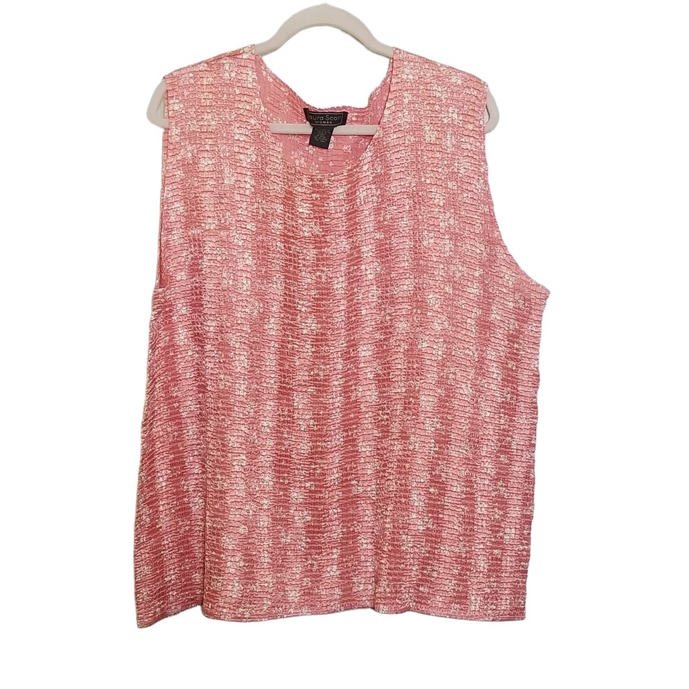 Laura Scott Tank Top 20‑22W Crinkle Shimmer Sleeveless Shell Women's Vintage